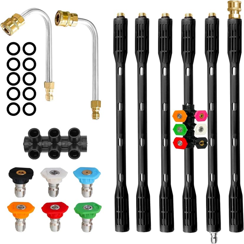 Upgrade Pressure Washer Extension Wand,Balabulala Power Washer Lance with 7 Spray Nozzle Tips, Gutter Cleaner Attachment Curved Rod,1/4" Quick Connect,Anti-Leaked Ring Replacement