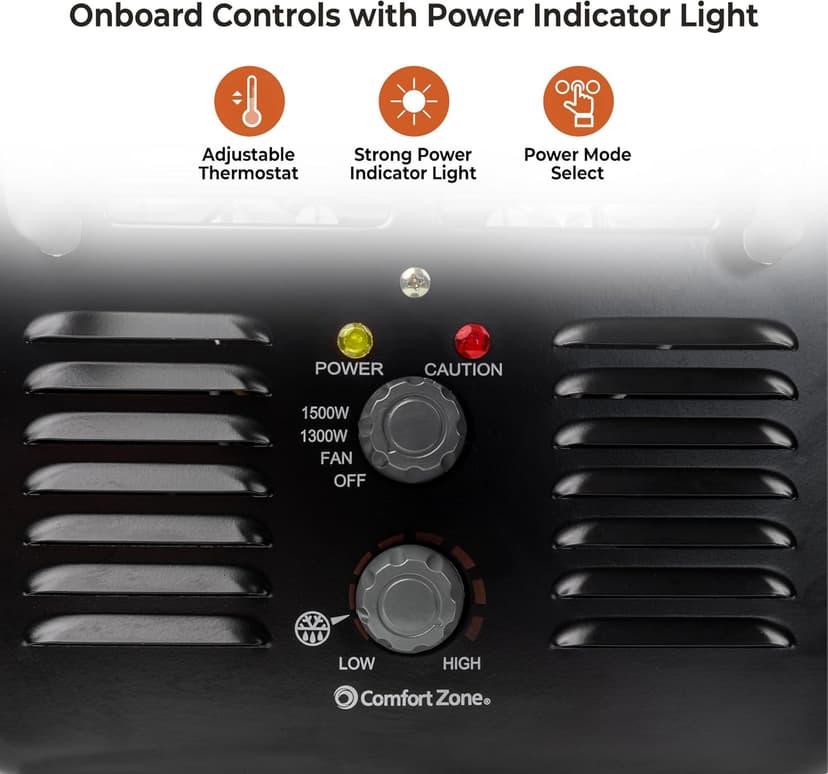 Comfort Zone Electric Portable Milkhouse Style Utility Space Heater with Adjustable Thermostat, Overheat Protection, and Safety Tip-Over Switch, Ideal for Garage or Greenhouse, 1,500W, CZ798BK