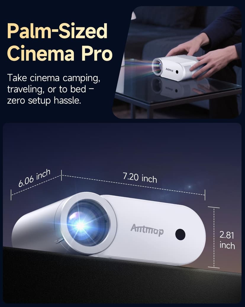 Outdoor Projector With WiFi and Bluetooth, 1080P Movie Projectors for Phone, Home Theater Projector for Bedroom, 200” Screen Wireless WiFi Projector with 3W Speaker for iPhone/HDMI/USB/TV Stick