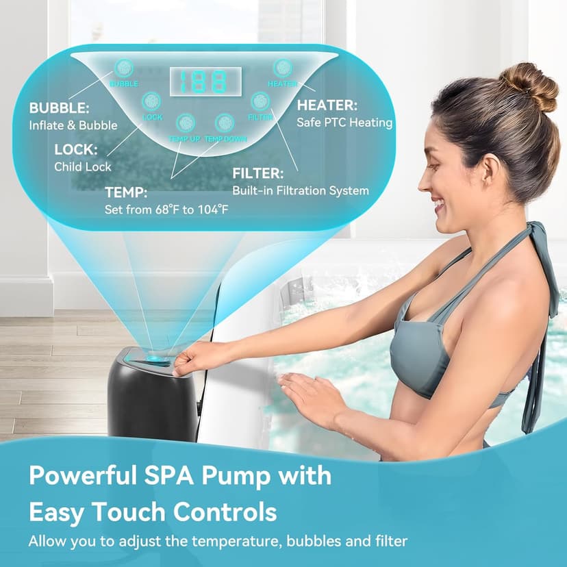 4-6 Person Inflatable Hot Tub, Large Square Portable Blow up Hot Tub, Leak-Proof PVC Outdoor Spa with 130 Air Jets, Insulated Cover and Heater Pump, 73” X 73”X 25”