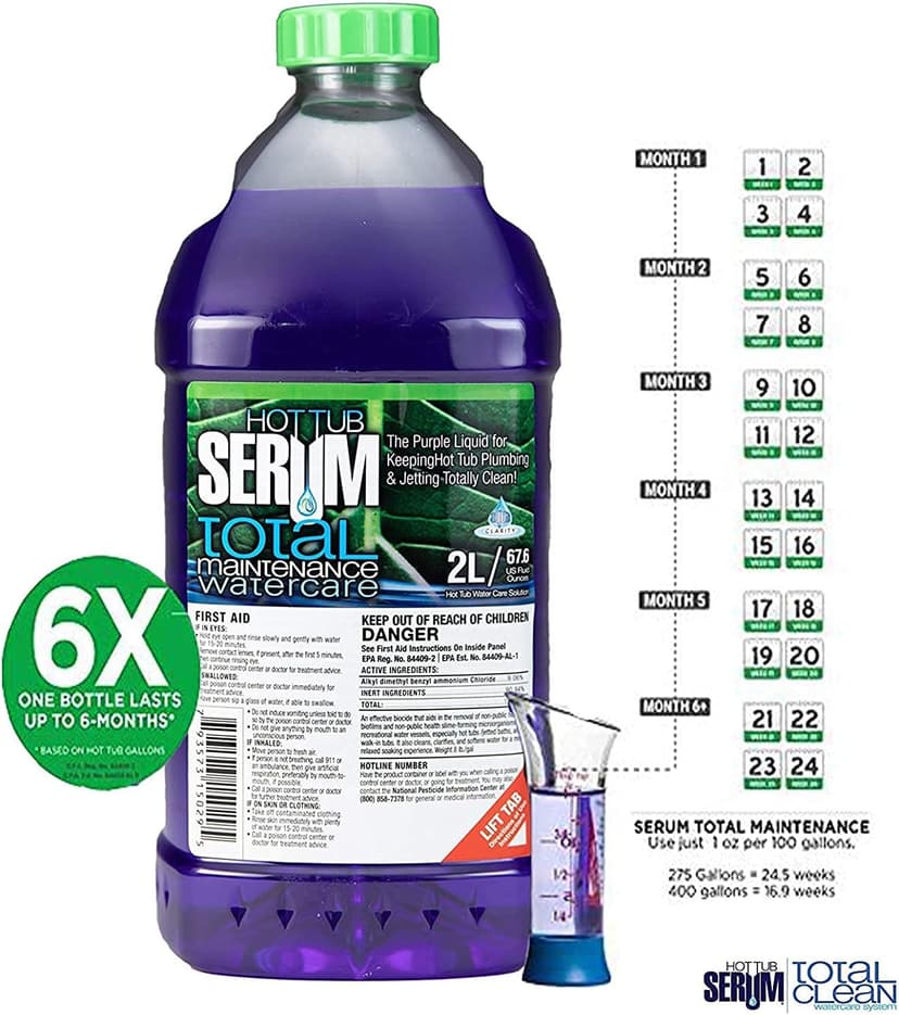 A Weekly Maintenance Hot Tub Cleaner/Clarifier/Conditioner/Softener All-in-One 2 Liter (24 Weekly doses), Inflatable Hot Tub Chemicals for Complete Hot Tub Treatment