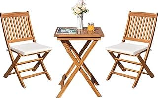 Greesum 3 Piece Patio Folding Furniture Bistro Set with 2 Chairs and Square Table for Pool Beach Backyard Balcony Porch Deck Garden,Acacia Wood