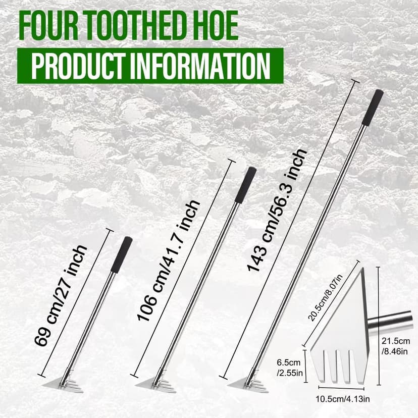 4 in 1 Garden Tool Lengths Adjustable Garden Hoe Stainless Steel Blade Head Razor Sharp Garden Hoe Tool Heavy Duty for Loosening The Soil Weeding Digging Holes Length 56.3 Inch