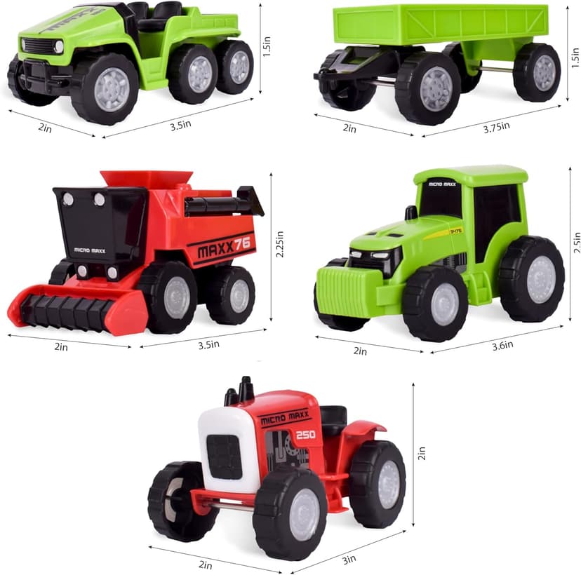 Maxx Action Farm Construction 5pk Toy Truck Set, Includes Wagon, 6x6, Modern Tractor, Combine and Vintage Tractor Vehicles with Moving Parts, Cake Toppers, Ages 3+ - Sunny Days Entertainment