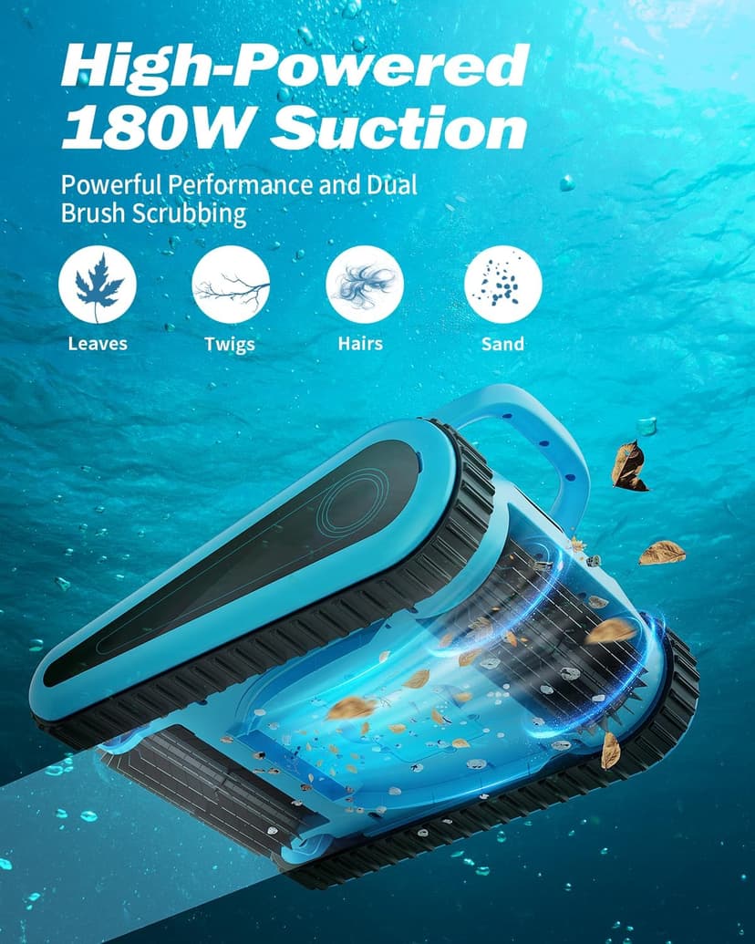 2025 Upgraded HISION Cordless Robotic Pool Cleaner with Wall-Climbing & Waterline Cleaning, 180W Brushless Motor Powerful Suction, 150-Min Runtime for In-Ground & Above Ground Pools up to 2000 Sq.Ft