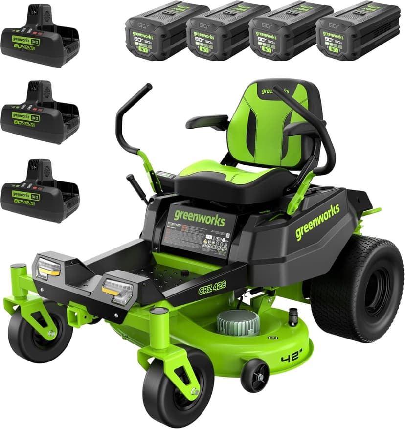 Greenworks 80V 42" CROSSOVERZ Zero Turn Lawn Mower, (4) 5.0Ah Batteries and (600W) Plug in Charger