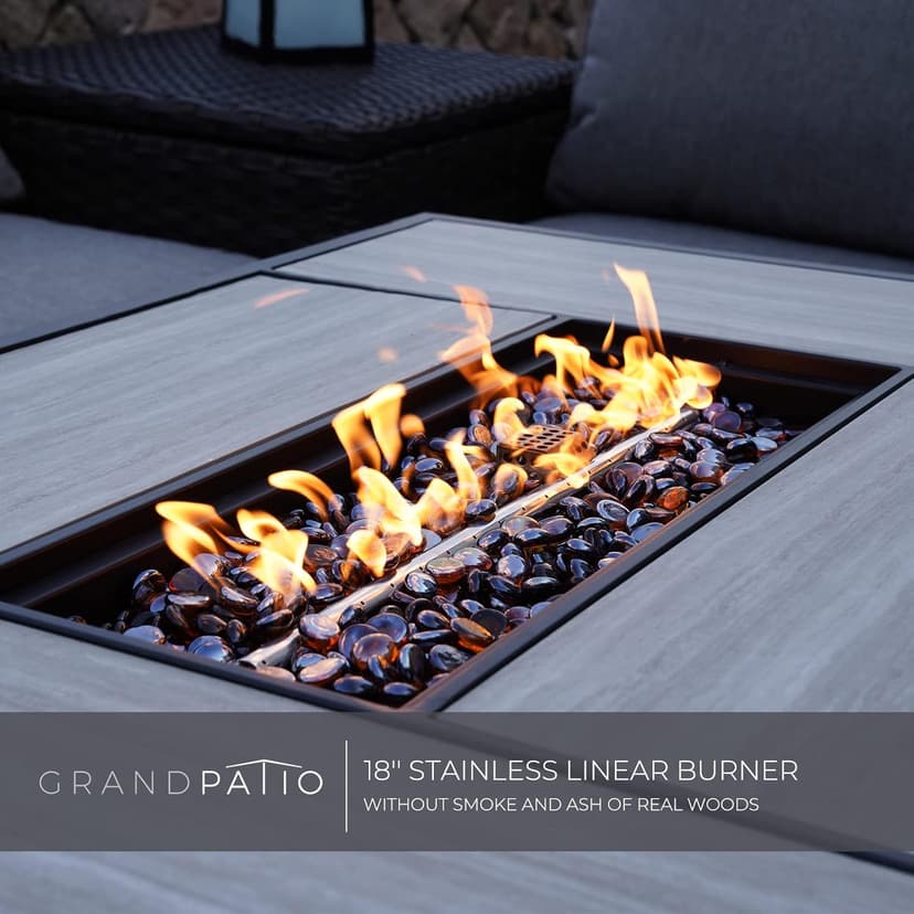 Grand Patio Outdoor 43-Inch CSA Safety Approved Gas Fire Pit Table 50000 BTU Rectangle Propane Fire Pit with Ceramic Tile Top and Wicker Base