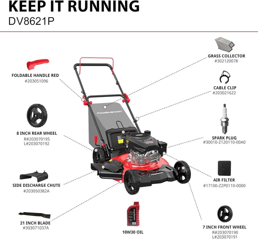 PowerSmart Gas Lawn Mower 21-Inch 144cc OHV Engine 3-in-1 Push Mower with Bagging