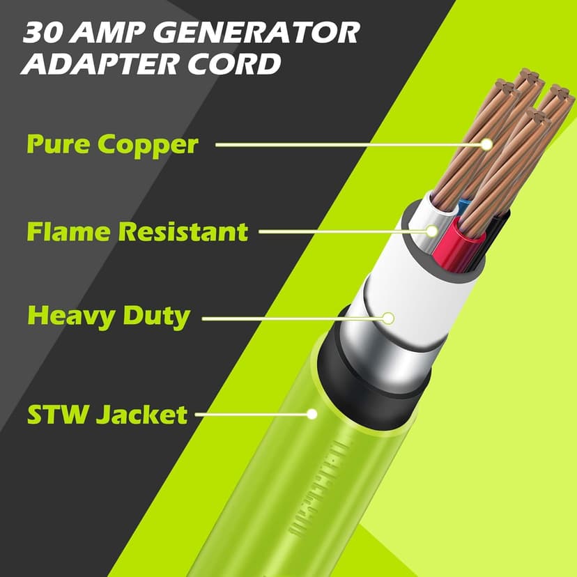 30 Amp to 4 Prong Generator Adapter Cord, Generator Transfer Switch Adapter Cord, NEMA TT-30P Male to L14-30R Female, Generator to House Adapter Cord, 30 Amp 10 Gauge STW