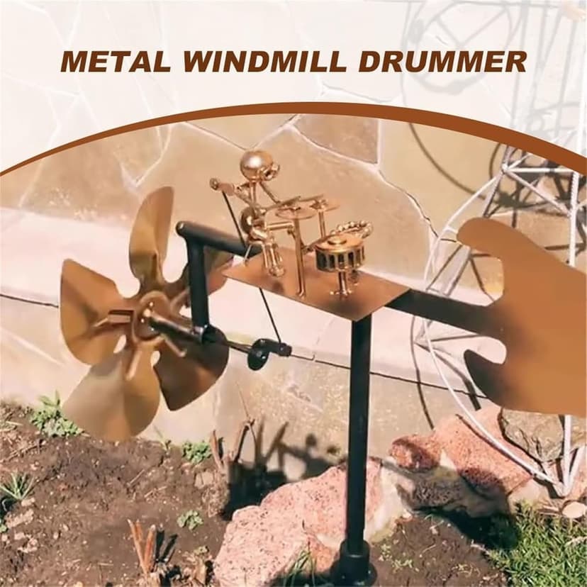 Handmade Metal Drummer Windmill, Drummer Windmill Garden Decoration, Percussionist Music Figurines,Fun Wind-Powered Sculpture Home Decor