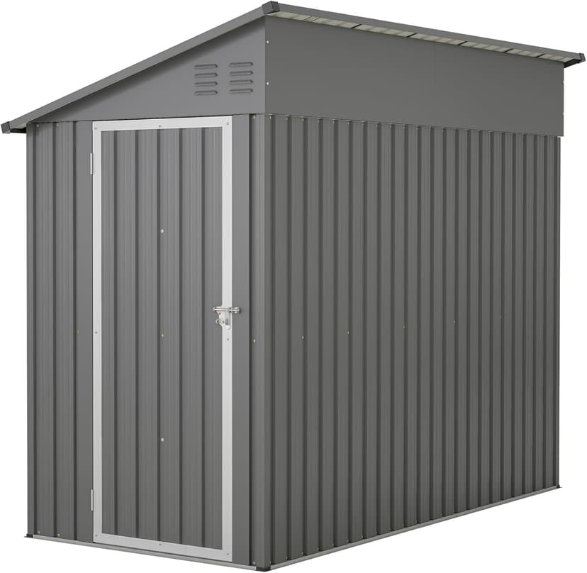 4×8 FT Outdoor Metal Storage Shed,Heavy-Duty Lean to Storage Shed with Floor Base,Garden Tool Metal Storage House W/Lockable Door and 2 Air Vents,Weather Resistant,for Backyard,Patio,Lawn,Gray