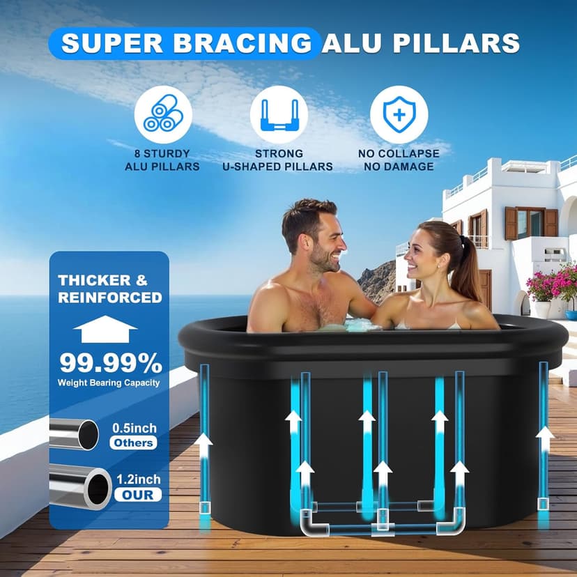 XXL Oval Ice Bath Tub for Cold Plunge, Portable Ice Pod with Lid, 148Gal Inflatable Ice Plunge Tub with 2 Drain Valves for Chiller Connection, Cold Therapy Recovery, Indoor Outdoor Use