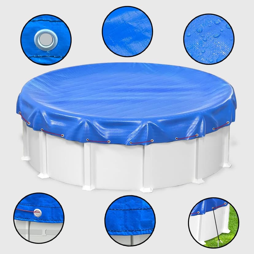 LXKCKJ 24 Ft Round Pool Cover, Winter Pool Covers for Large Above Ground Pools, Extra Thick PE Pool Cover Add Ground Nail Set and Specially Molded Winch Ideal for Waterproof and Dustproof (Blue)