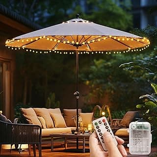 LED String Lights for Patio Umbrella - 60 Shatterproof Globe Waterproof Lights, Battery Operated with Remote Control, 8 Modes for Outdoor, Garden, Camping, Beach, Party Decoration, Warm White