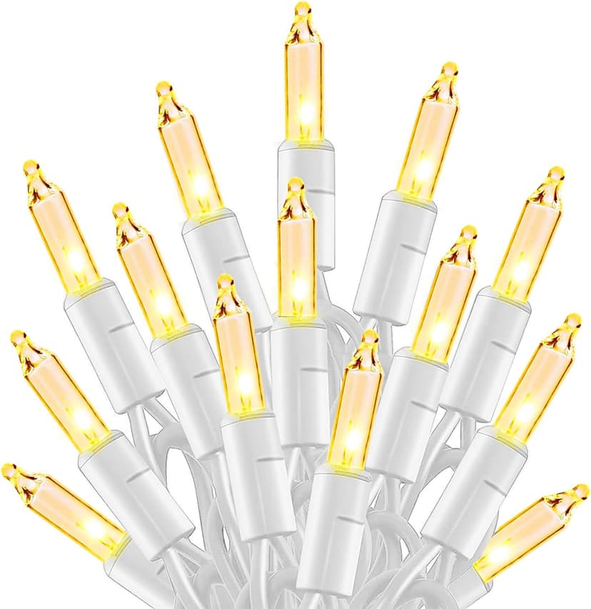TW SHINE Warm White Christmas Lights, 20FT 100 Count Incandescent White Wire Christmas Tree Lights, Waterproof Xmas String Lights for Outdoor Indoor Home Party Decorations