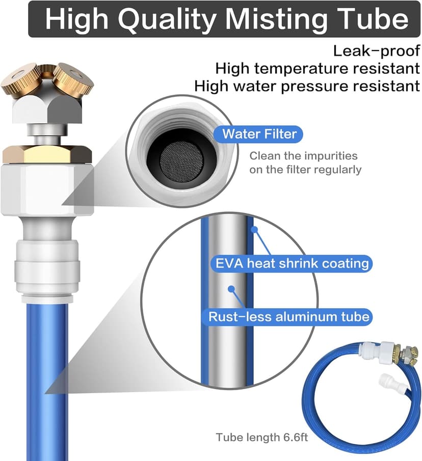 Portable Misting System with Water Pump, Plant Sprayer & Garden Hose Mister 3-in-1, No Faucet Required Misters for Outside Patio Beach Camping Golf Cart Boat, Smart Misting Cooling System
