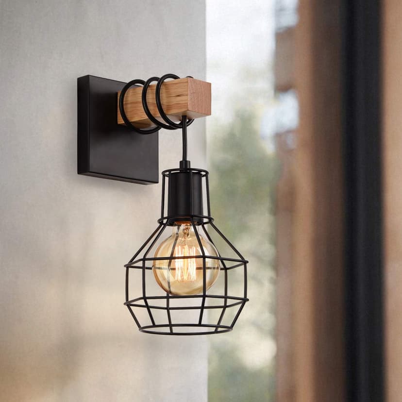 Black Wall Sconces with Dimmer ON/Off Switch, Cage Wall Mount Light Fixture Industrial Farmhouse Lighting for Living Room Kitchen, C71Y215