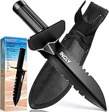 INCLY Metal Detector Shovel, Heavy Duty Double Serrated Edge Digger, Detecting Digging Tool with Sheath for Belt Mount, Gardening & Detecting Accessories for Metal Detection Digging Weeding Planting