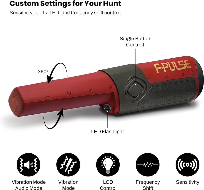 Fisher F-Pulse Waterproof Pinpointer Metal Detector, Red – Pulse Induction Technology for Deepest Detection, Long Battery Life, LED Light, vibrate & beep Modes for Precise Target Location.