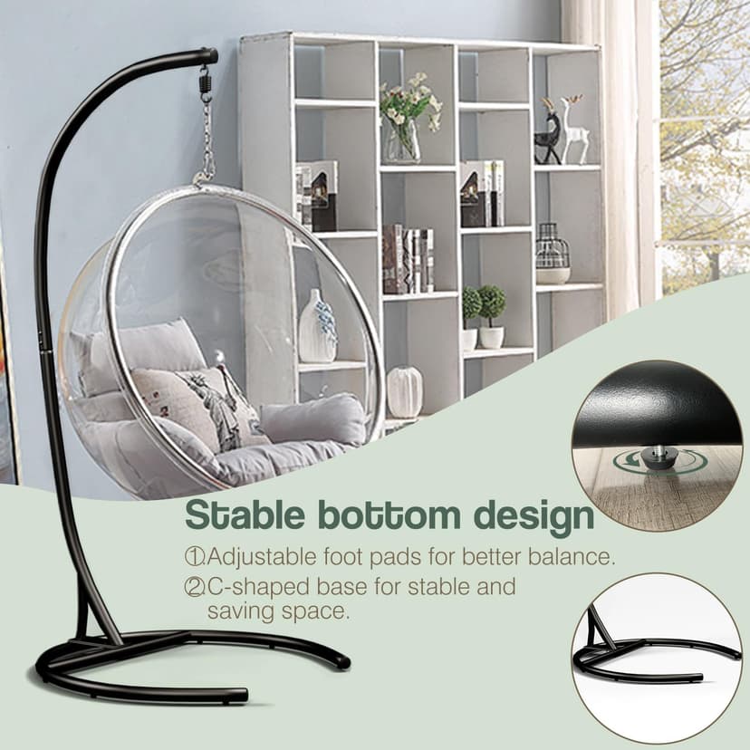 Hammock Stand Only Max 300lbs Hammock Chair Stand Only Heavy Duty Hanging Chair Stand Only 360 Degree Rotation C Stand Frame for Egg Chair Indoor Outdoor Porch Swing, Black