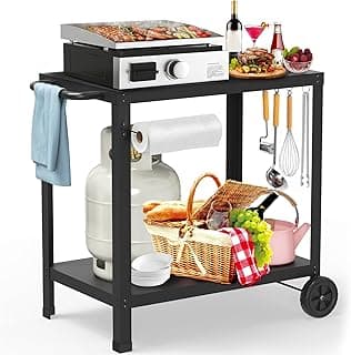 32x20IN Double-Shelves Grill Table, Outdoor Grill Cart for Blackstone Griddle, Movable Pizza Oven Table Cart for Outside Patio, Kitchen Cooking Food Prep Table for Party