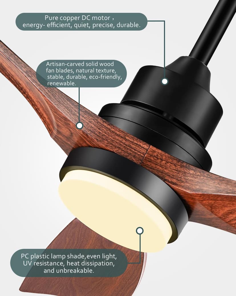 Ceiling Fans with Lights and Remote, 52 Inch Outdoor Ceiling Fan for Patios with Light 3 Downrods, 3 Blades Modern Ceiling Fan Noiseless Reversible DC Motor, Wood Fan for Farmhouse