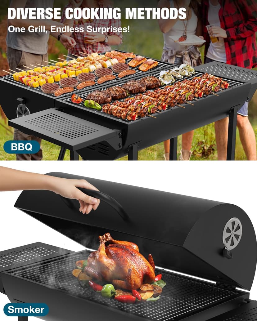 Extra Large Charcoal BBQ Grill, 918 Square Inches Cooking Space, Outdoor Barbecue Grill with 2 Foldable Side Tables for Outdoor Backyard Patio Picnic Parties Camping, Black