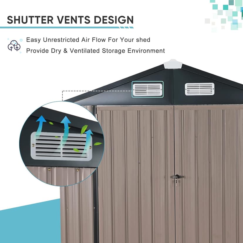 Verano Garden 6x4 FT Outdoor Storage Shed, Galvanized Metal Steel Garden Shed,Double Door W/Lock, Bike Storage for Backyard, Patio, Lawn (72.05" × 38.58"× 77.17")