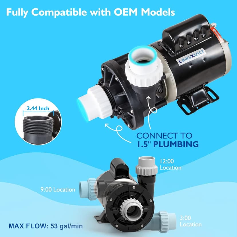 SPA Circulation Pump, Single Speed Hot Tub Circulating SPA Pump for Replacement OEM Mode, 0.25HP (115V or 230V), 1.5"Port (Model: 48WTC0153C-I)