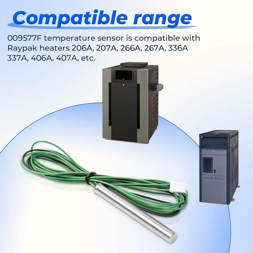 Pool Heater Temperature Sensor 009577F Compatible with Raypak Heaters 206A, 207A, 266A, 267A, 336A, 337A, 406A, 407A, 3 Wire NTC 100K Replacement for Raypak Temperature Sensor Lid Units