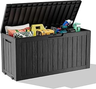 Outdoor Storage Box with Wheels – 75 Gallon Mobile Waterproof Resin Deck Box, Lockable Storage for Patio Cushions, Garden Tools, Pool Accessories – UV-Resistant Storage Bench for Backyard & Deck