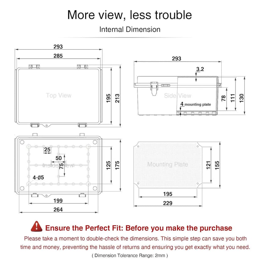 QILIPSU Waterproof Junction Box IP67 Outdoor Plastic Electrical Project Enclosure Weatherproof with Mounting Plate, Wall Brackets, Hinged Grey Cover 11.2"x7.7"x5.1"