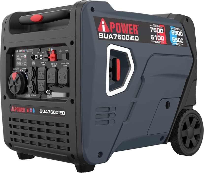 A-iPower 7600W Dual Fuel Portable Inverter Generator, Electric Start RV Ready, EPA & CARB Compliant CO Sensor, With Telescopic Handle For Backup Home Use, Tailgating & Camping (SUA7600iED)
