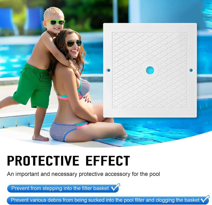 10'' Pool Skimmer Lid/Cover Replacement for Hayward SPX1082E, SP082 1083 1084 1085 SP1086, Square Skimmer Basket Deck Covers Plate for Inground Pools, Heavy Duty Plastic, White, 2 Pack