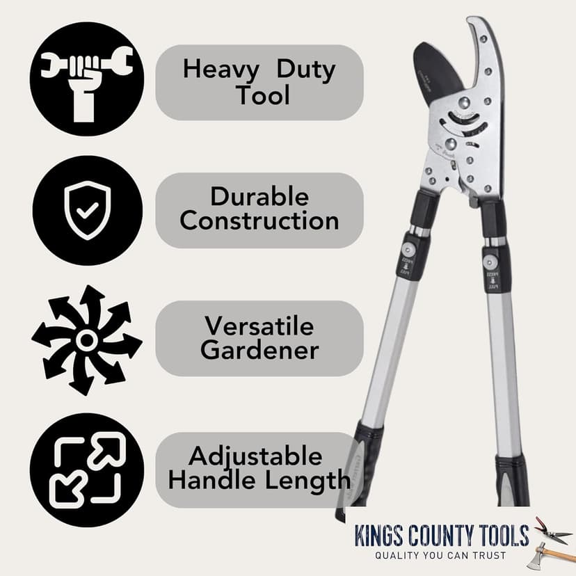 Kings County Tools Double Ratcheting Anvil Lopper | Cuts Dry Wood | Extendable 26" – 40" Long Handles | Trim Dead Tree Branches | 6 Pin-Locked Position Stops | Heavy-Duty Steel