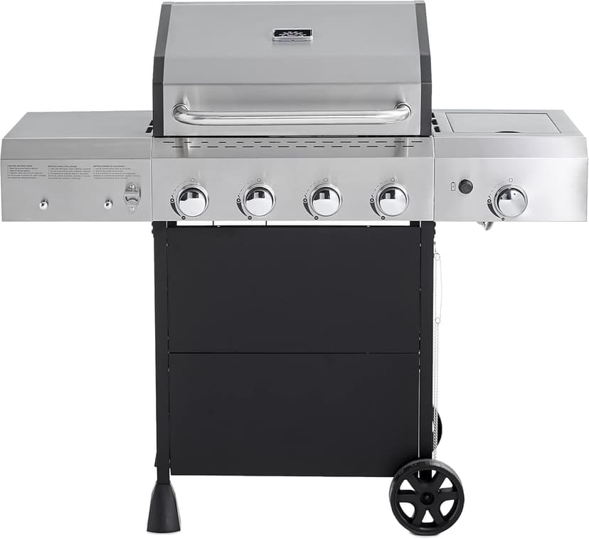 Amazon Basics Freestanding Gas Grill with Side Burner, 4 Burner (52,000 BTU), Black