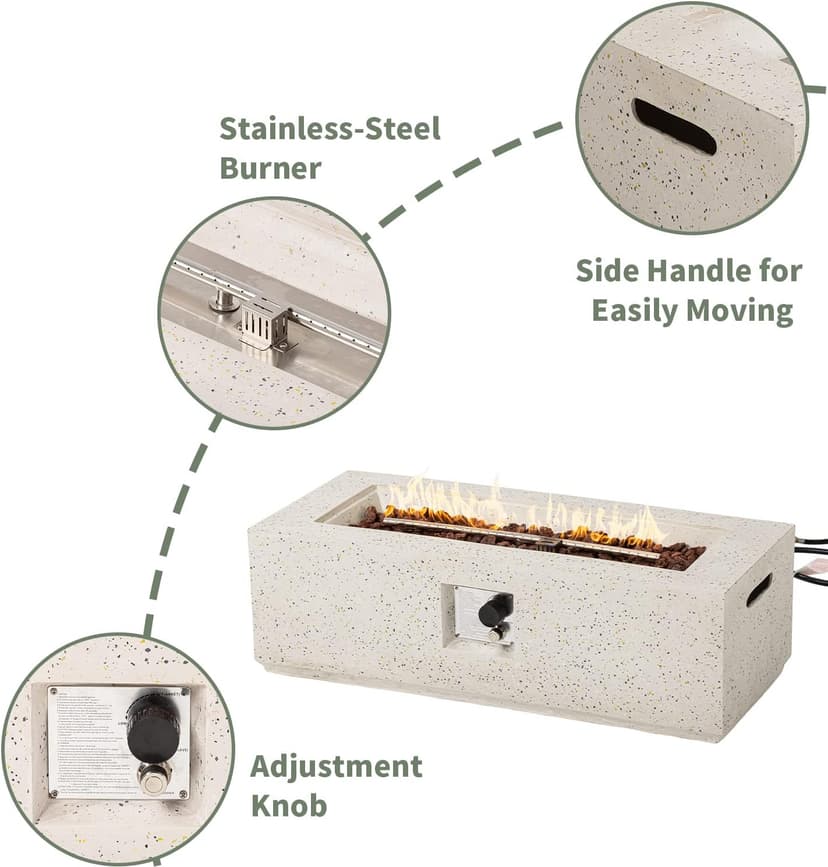 COSIEST 2-Piece Outdoor Propane Fire Pit Table Set w Tank Table, 42" Terrazzo Rectangle Fire Table (CSA Certified, 50,000 BTU) w 16" Tank Cover Side Table, Waterproof Cover for Garden, Pool, Backyard