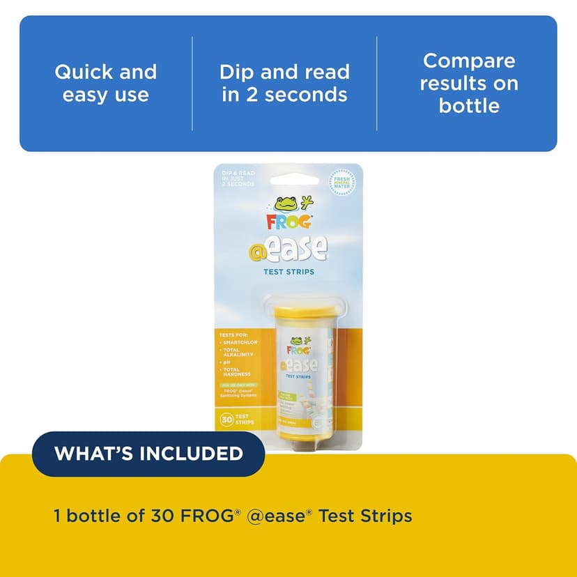 FROG @Ease Test Strips for Hot Tubs and Swim Spas - Test Strip with Out Indicator for FROG @Ease SmartChlor Cartridges, pH, Total Alkalinity and Total Hardness - 30 Test Strips