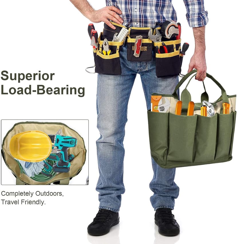 Garden Tool Bag, Garden Tote Bag With 8 Pockets, Canvas Garden Tool Storage Bags, Heavy-duty Large Organizer Bag for Garden Tool Kit, Gardening Organizer for women Men Indoor and Outdoor Gardening