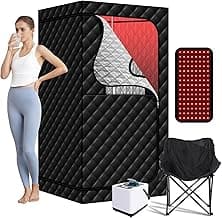 Steam Sauna with Red Light Therapy Lamp, Portable Infrared Saunas Tent with 3L Steamer, Personal Heat Box with Remote Control & Large Folding Chair, Indoor Sauna Spa for Relaxation & Detox