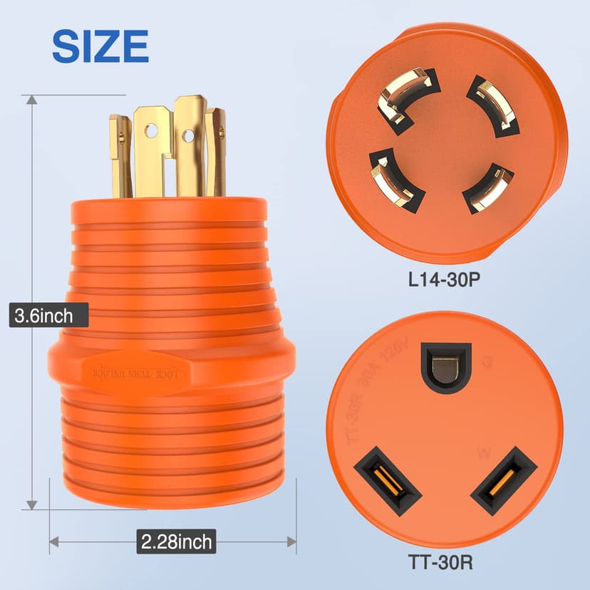 Nilight 30 A to 30A RV Power Adapter 4 Prong Locking Plug 125 Volt Heavy Duty Converter L14-30P to TT-30R 30Amp Male 30 Amp Female Receptacle for RVs Camper Caravan Generator