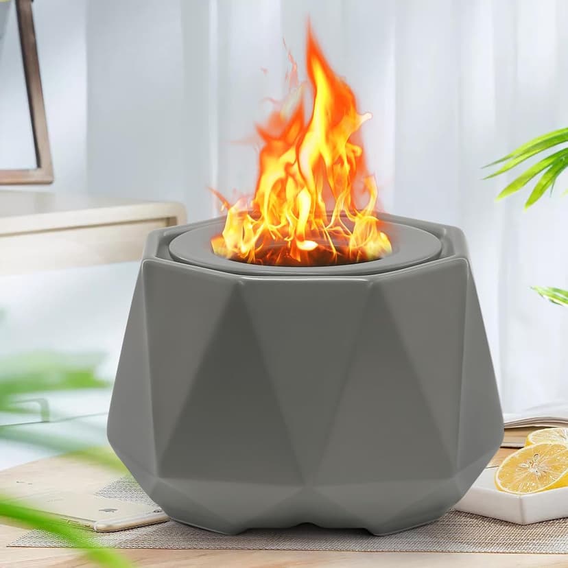 Ceramics Table Top Fire Pit Bowl, Indoor Outdoor Tabletop Fire Pits Bowl for Smores Portable Fireplace for Patio Balcony Decor Gathering, Grey