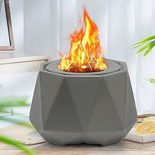 Ceramics Table Top Fire Pit Bowl, Indoor Outdoor Tabletop Fire Pits Bowl for Smores Portable Fireplace for Patio Balcony Decor Gathering, Grey