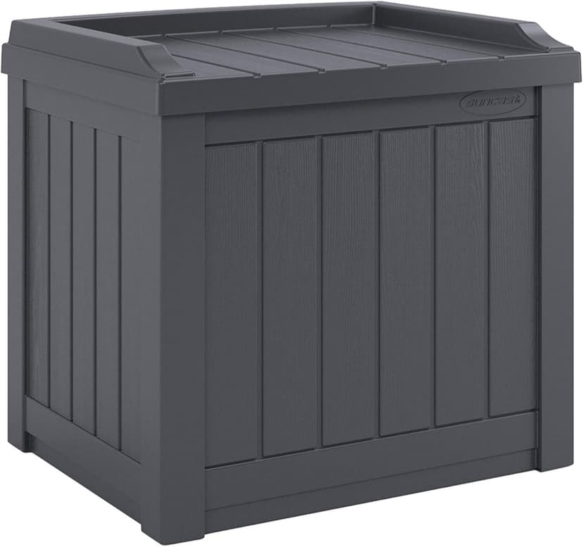 Suncast Small Deck Box Storage w/Bench Seat for Indoor & Outdoor Use, 22 Gal., Cyberspace