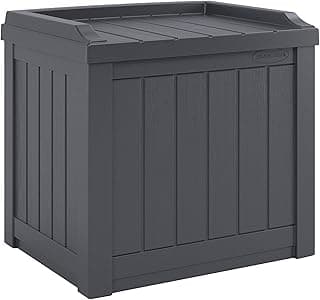 Suncast Small Deck Box Storage w/Bench Seat for Indoor & Outdoor Use, 22 Gal., Cyberspace