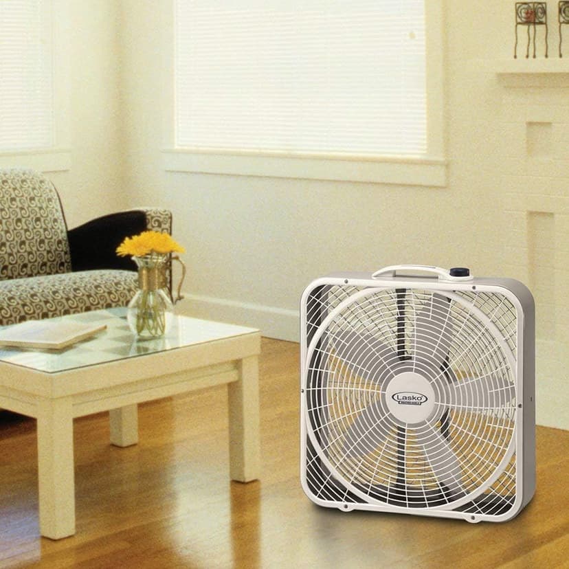 Lasko Weather-Shield Performance Box Fan, 3 Speeds, Innovative Wind Ring System for Up to 30% More Air, Carry Handle for Bedroom, Office, Home, 20 Inch, White, 3720