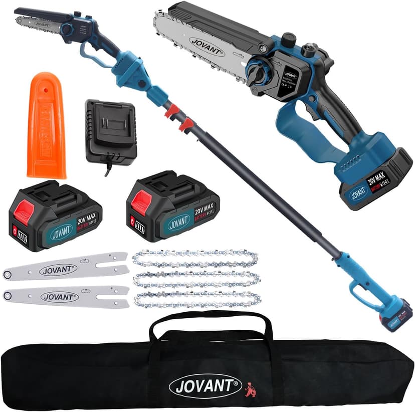 2-in-1 Cordless Pole Saw, Brushless Mini Chainsaw Cordless with Pole, 2 Pack 20V 4.0Ah Battery Powered Pole Saws for Tree Trimming, 15ft Reach Electric Saw for Trees With Pole