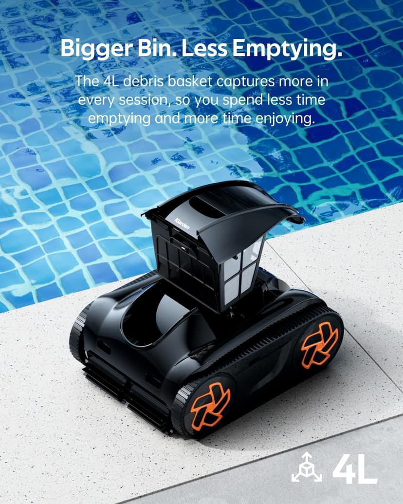 Pool Cleaner K60, 6H Runtime Cordless Robotic Pool Vacuum, Touch Screen, Smart Navigation, Cleans Floor, Walls, Waterline, Ideal for Above & In-Ground Pools, Self-Parking