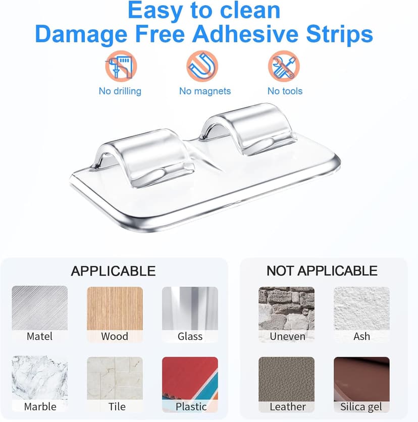 Hooks for Outdoor String Lights Clips: 26Pcs Heavy Duty Light Hook with Waterproof Adhesive Strips - Outside Clear Cord Holders for Hanging Christmas Lighting - Outdoors Sticky Clip