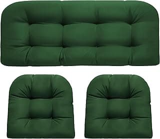 Wicker Chair Cushions, Waterproof Outdoor Loveseat Cushions for Patio Furniture, 3 Pieces Wicker Furniture Cushions, 1 Loveseat and 2 U-Shaped Cushions, Green